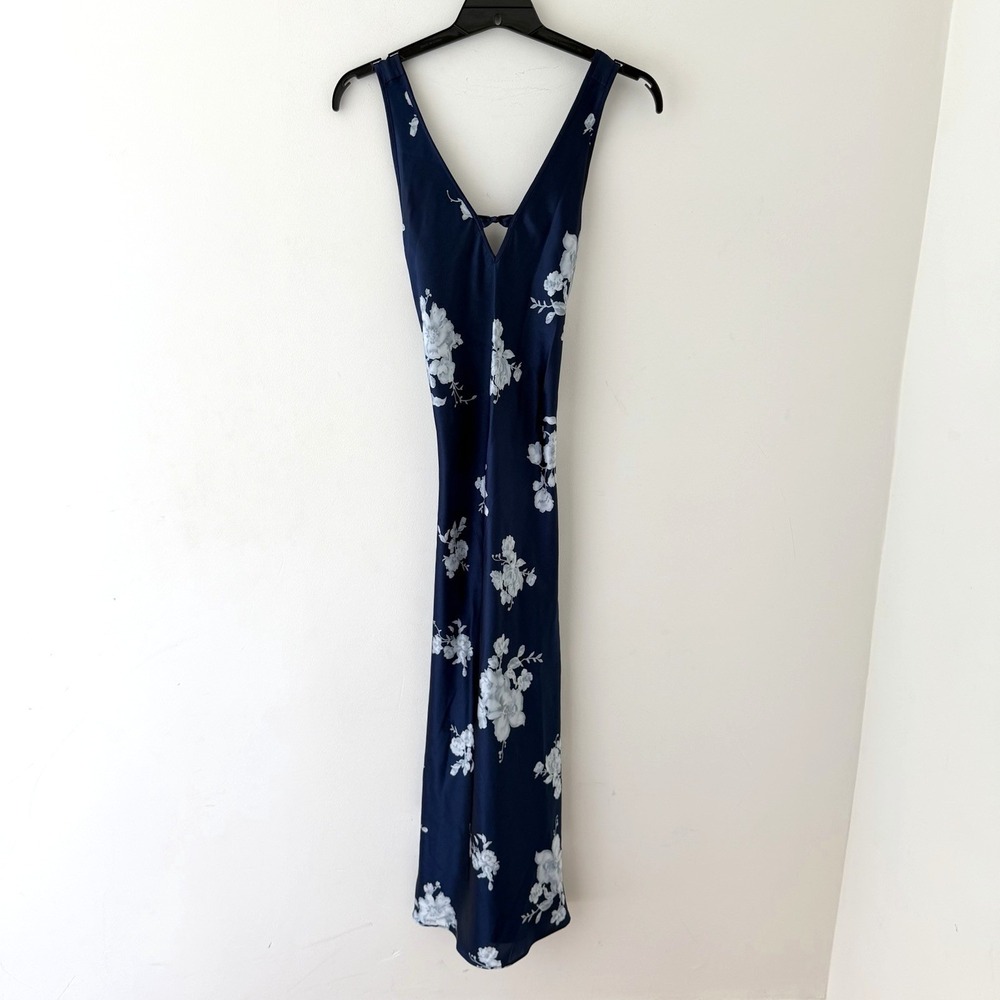 Navy‎ Floral Slip Dress Women S 90s Y2K Cross Back Cottagecore Bow Romantic